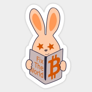 Happy bunny - Orange-pilled rabbit reading Bitcoin book Sticker